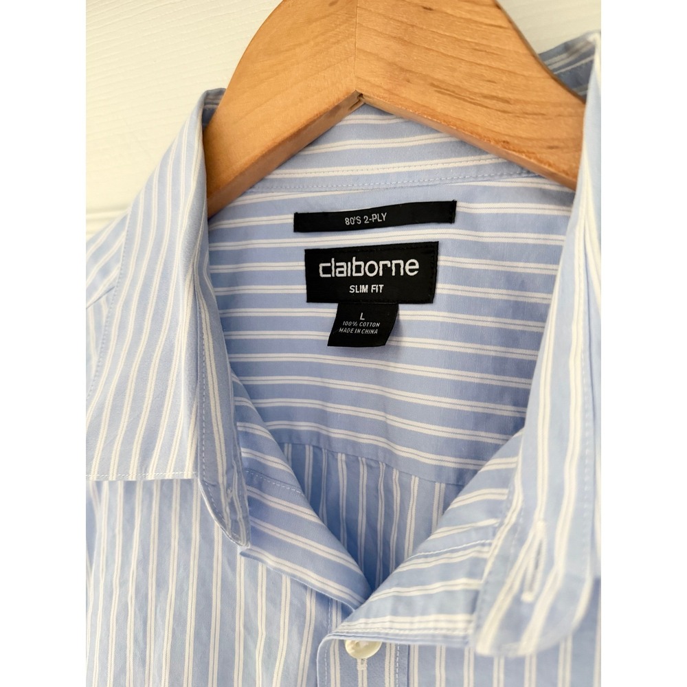 Liz Claiborne Striped Blue Button Down Coastal Preppy 90s Butter Mom - Picture 2 of 3